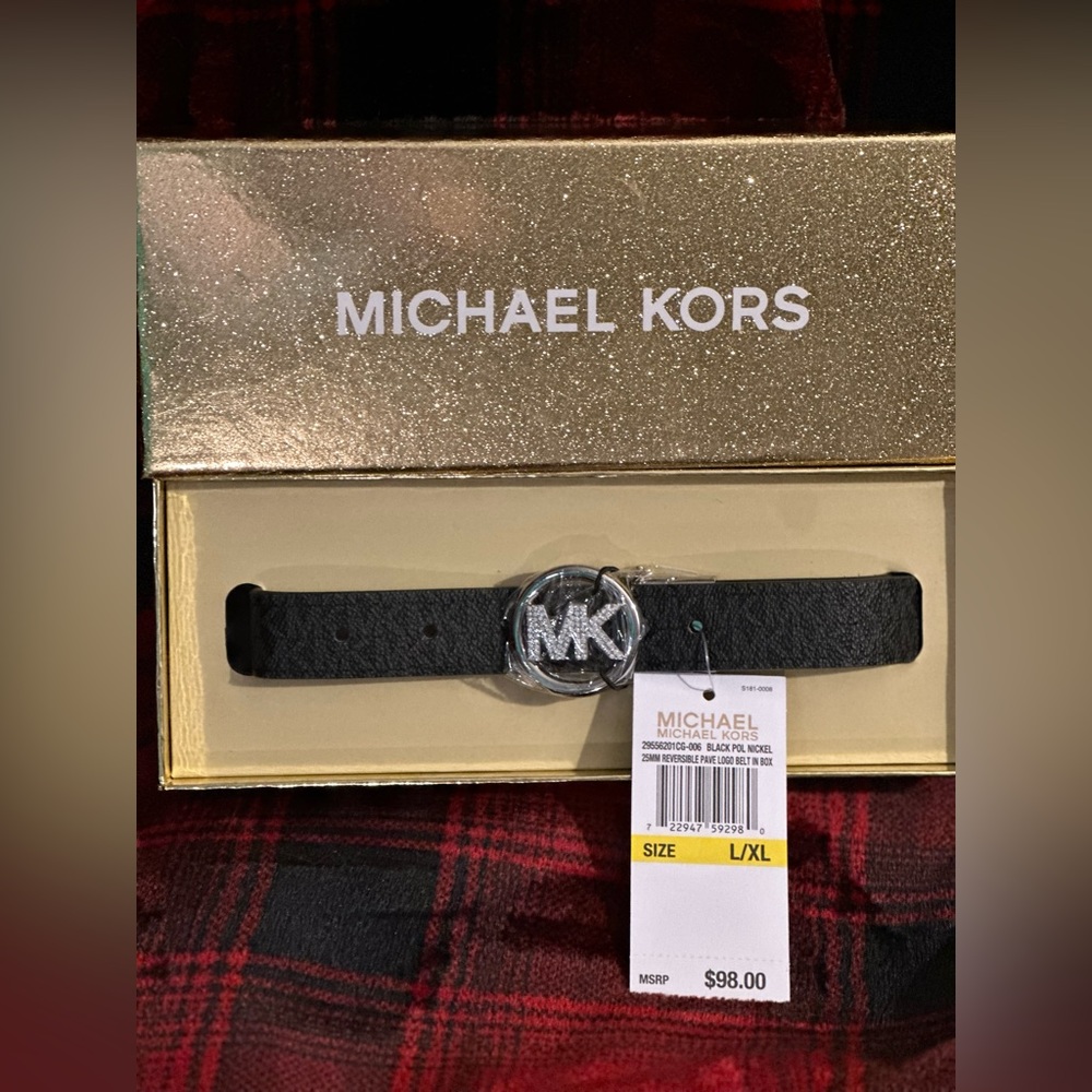 MICHAEL Michael Kors Black Belt with Silver Buckle